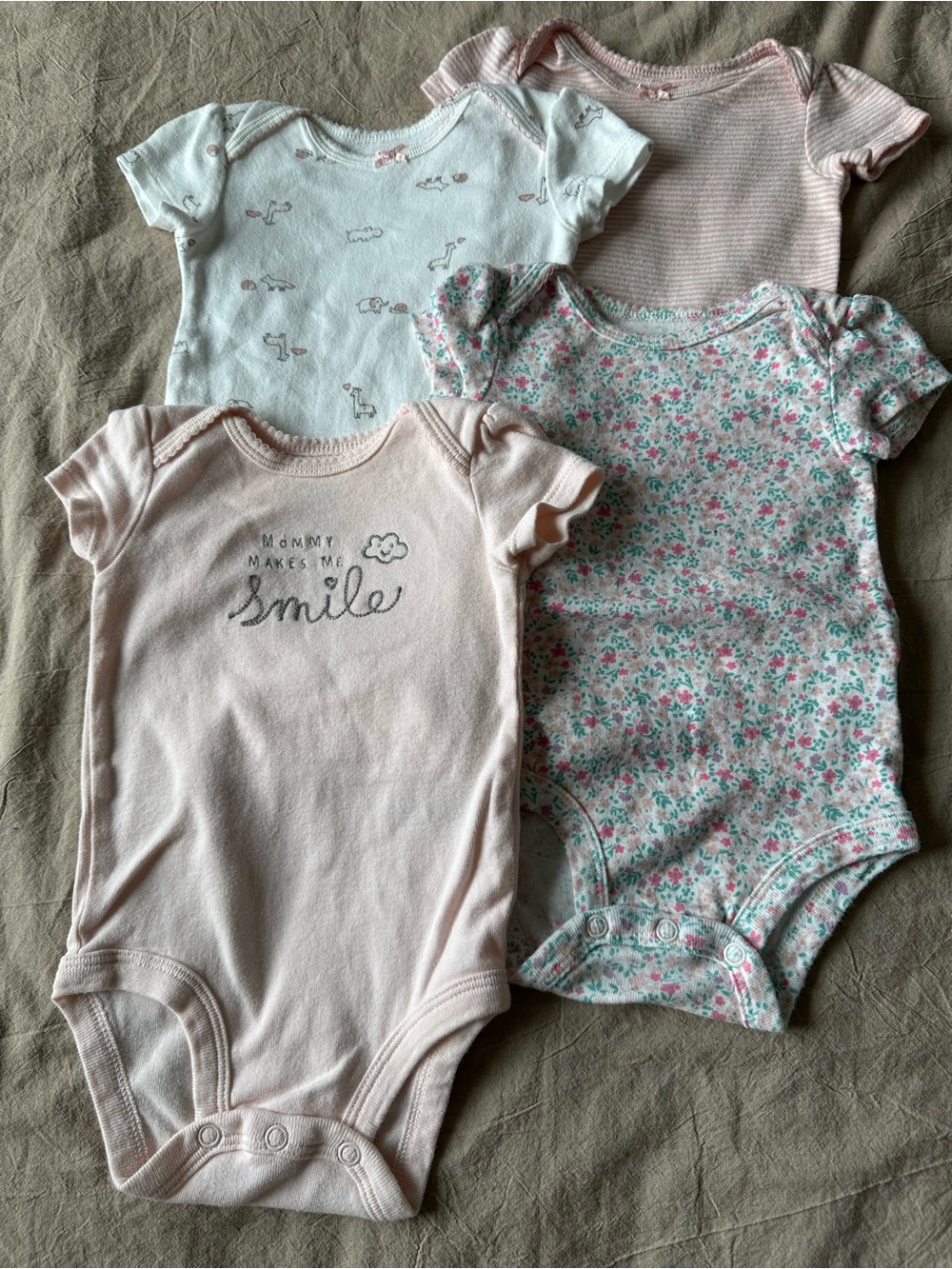 Carter's Baby Girls Pink & Floral Short-Sleeve One-Piece Onesie 4-Pack 3M